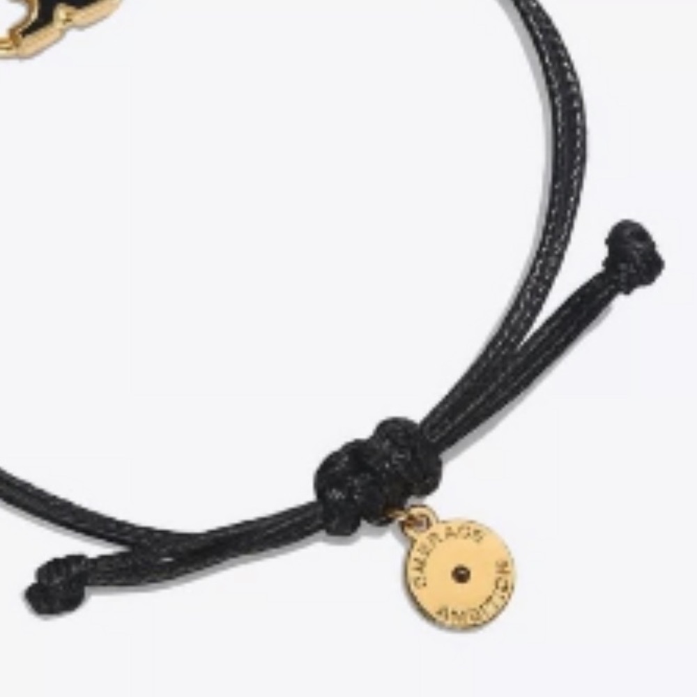 Tory Burch Black Embrace Cord Gold Logo Link Bracelet - Picture 2 of 7